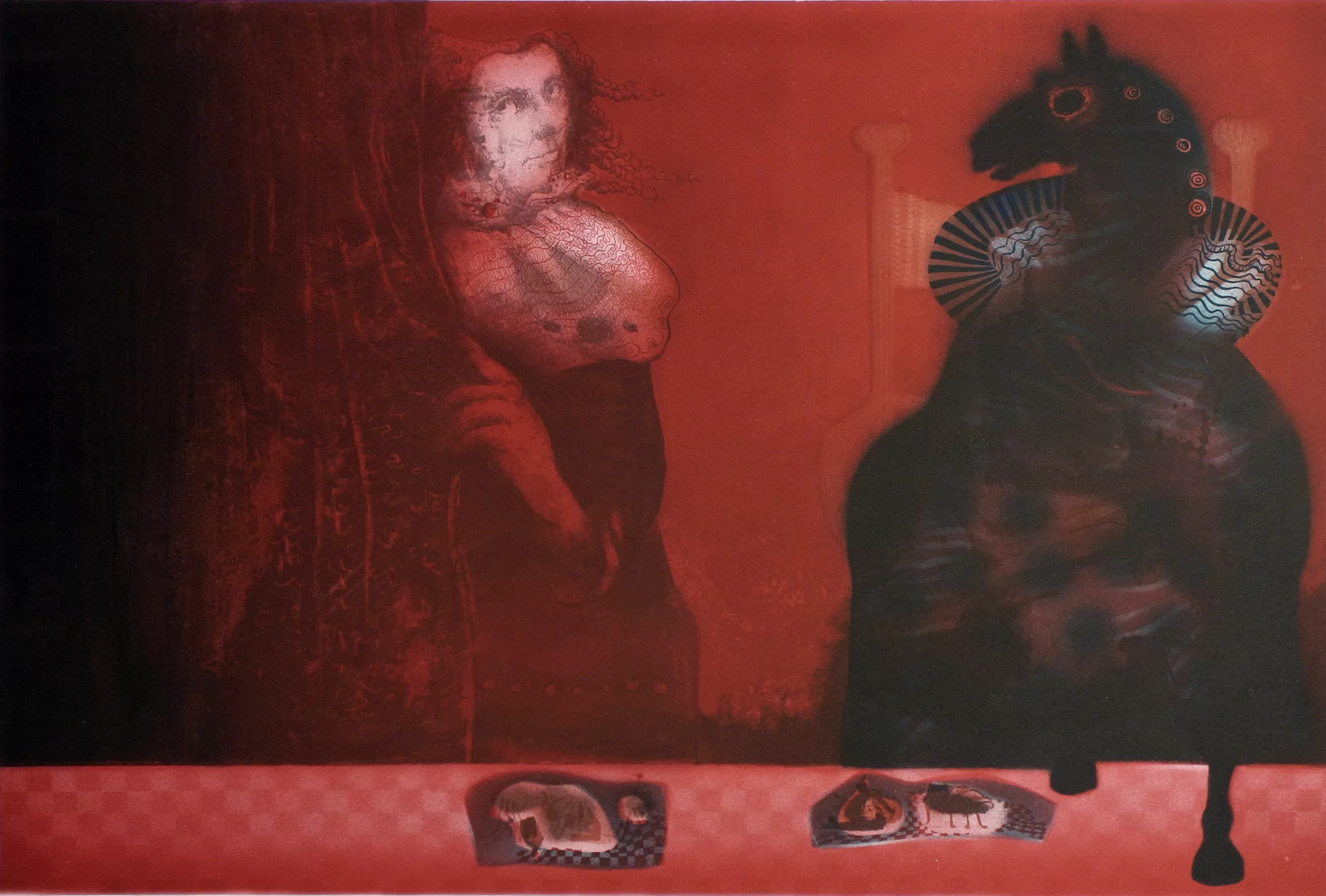 Woman behind a curtain