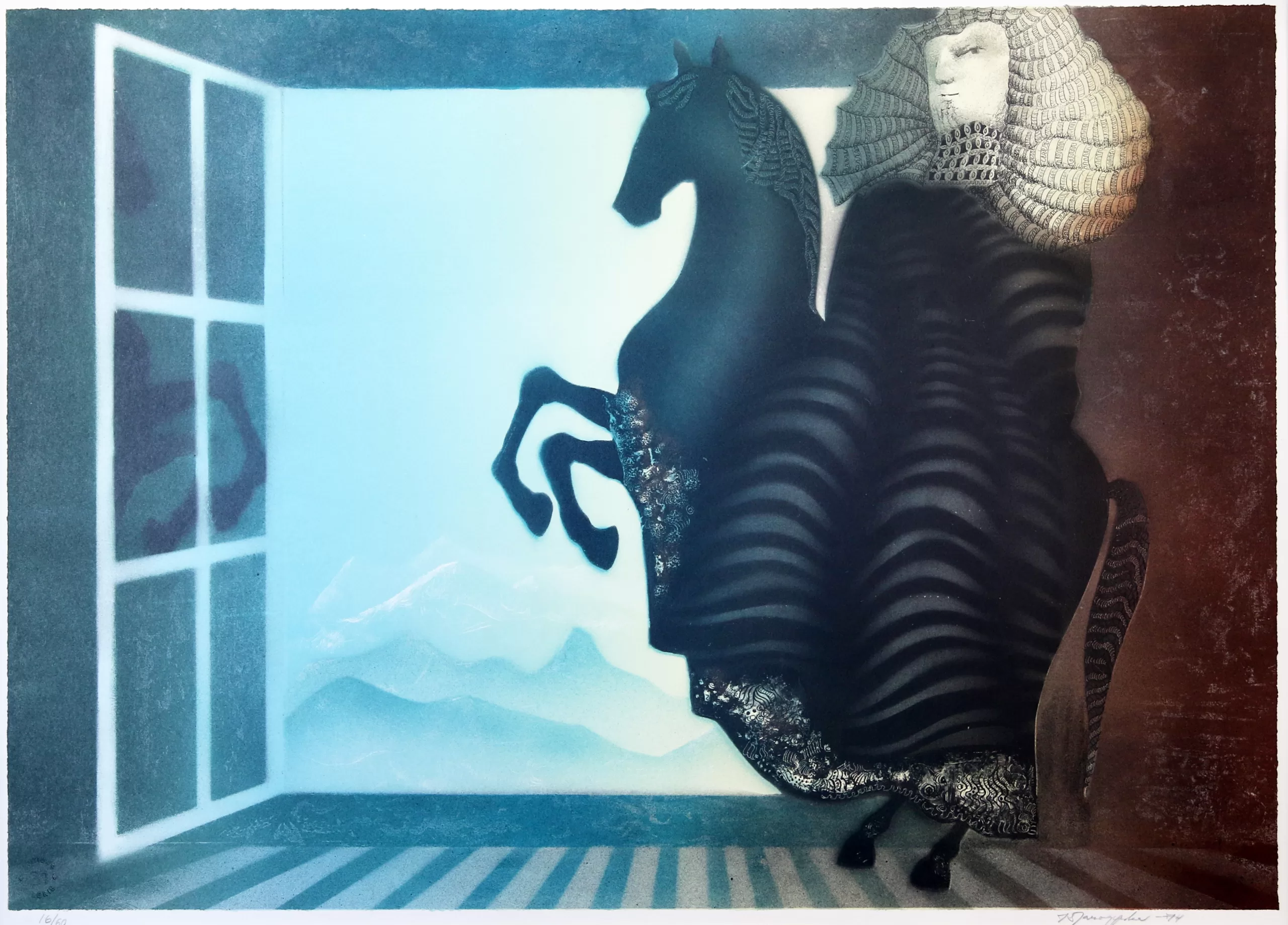 Horse and rider in window