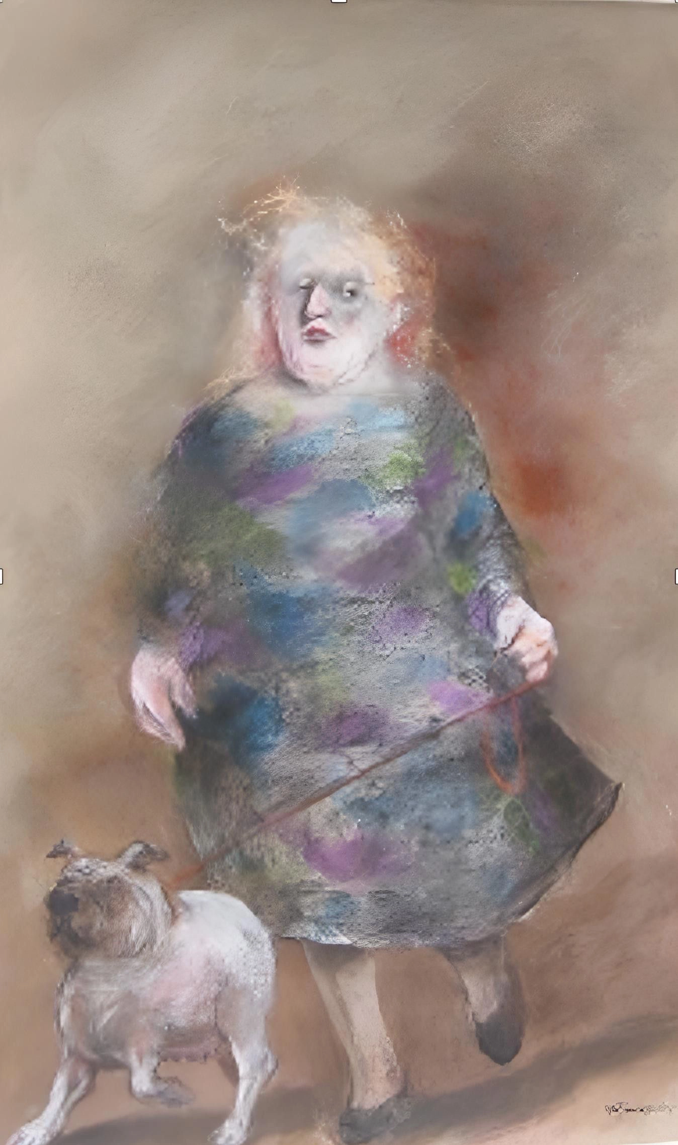 Woman, dog on lead