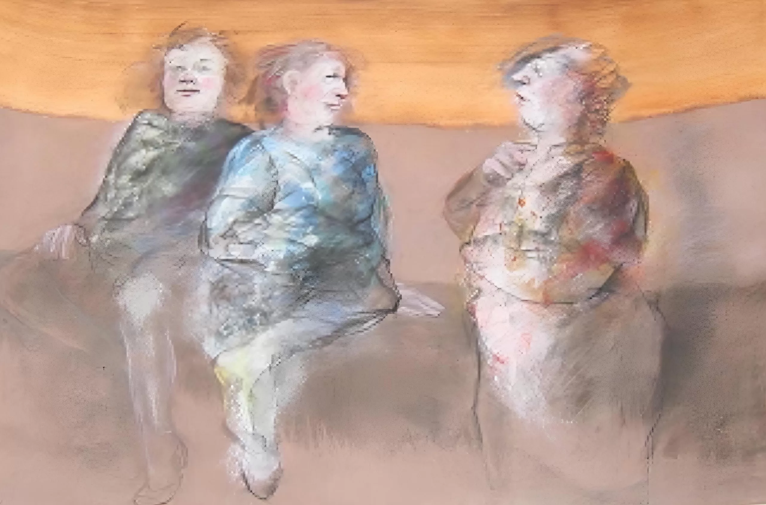 Three figures conversing