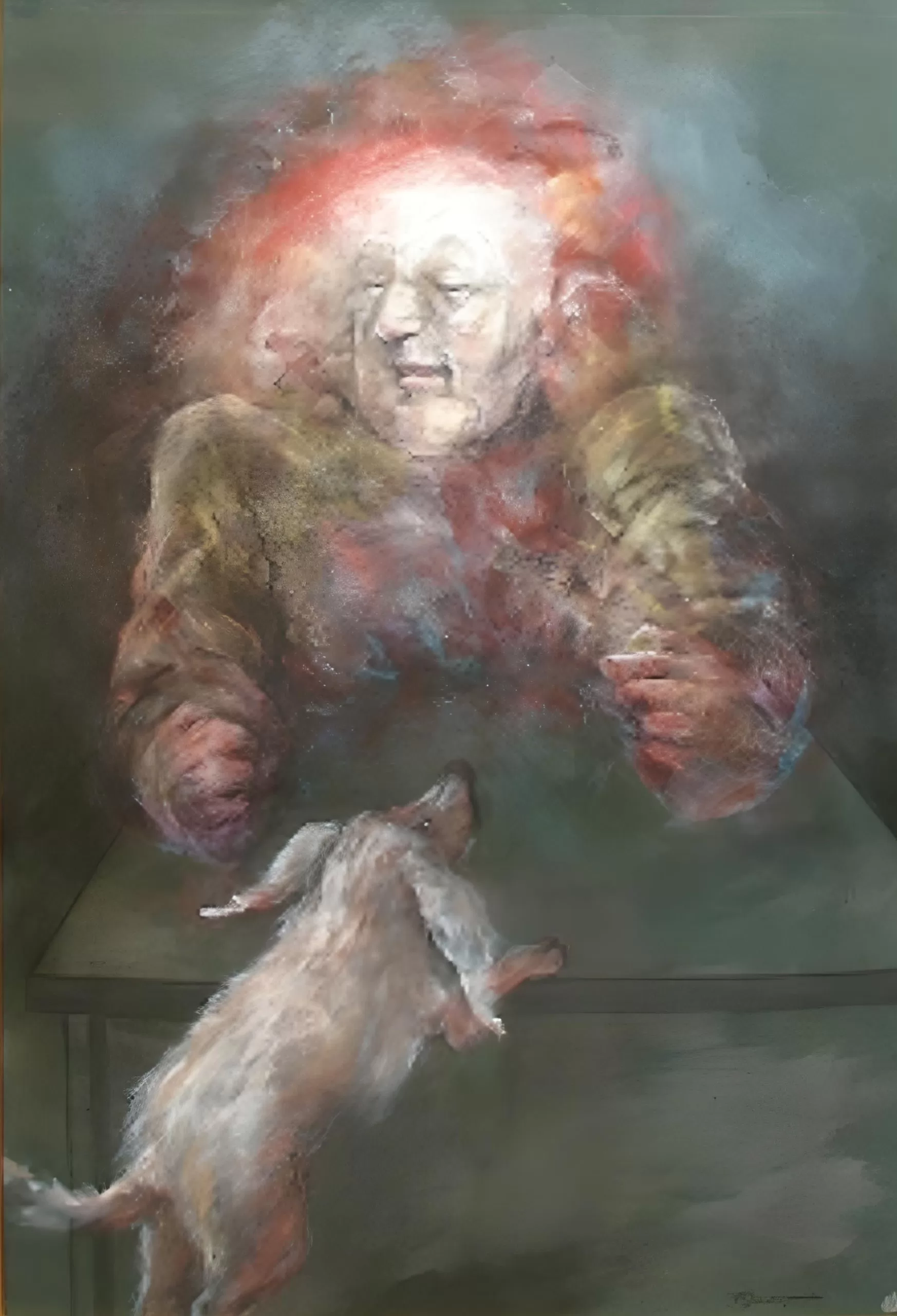 Small white dog jumping towards woman